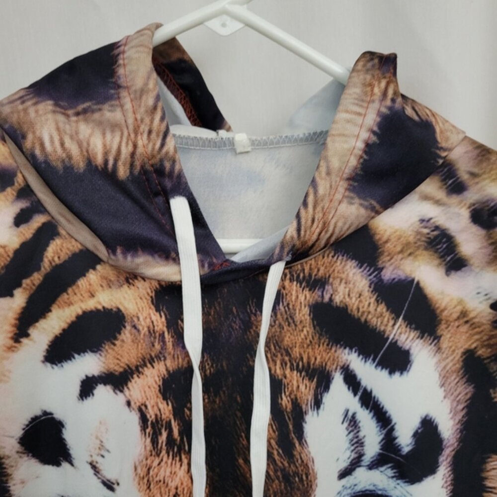 Hoodie Tiger Print drawstring Large pullover Indie Streetwear Grunge Hooded - Picture 3 of 10